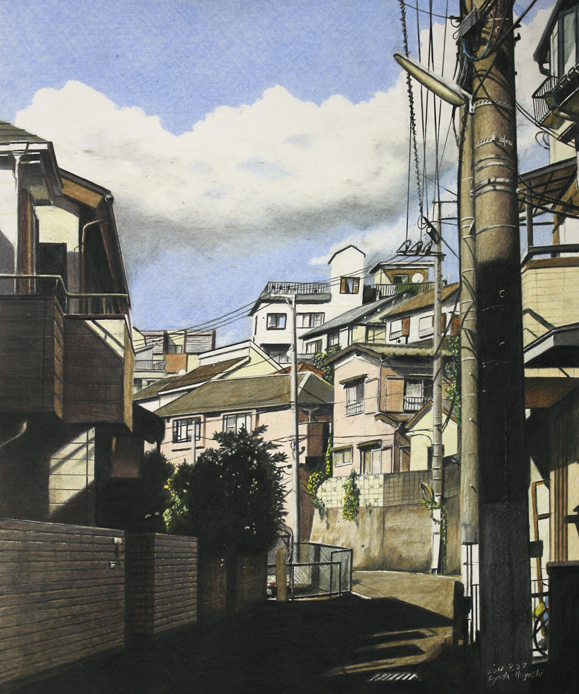 色鉛筆画 秋の建物風景 一軒家の風景秋・色鉛筆画: 色えんぴつ画クラブ