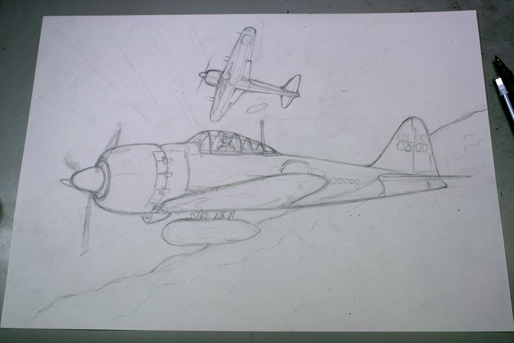 色鉛筆。零戦を描く。メイキングその2: Ryota's WORKS